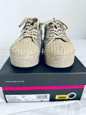 Vince Camuto Natural Beige Woven Platform Sneakers